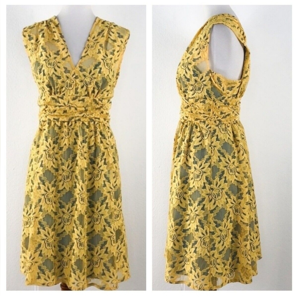 Plenty by Trace Reese Yellow Lace Dress size 6
